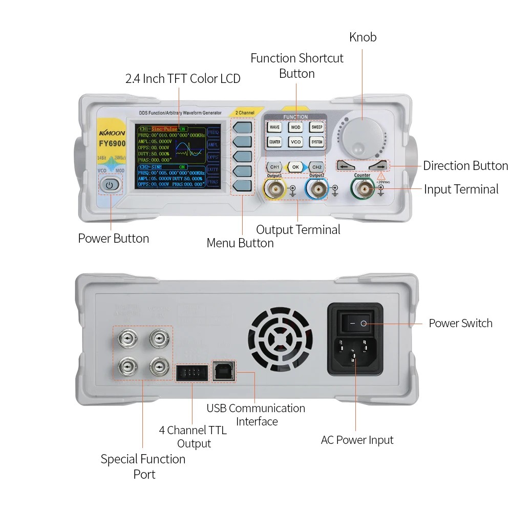 KKmoon High Precision DDS 20MHz Digital Dual-channel Signal Pulse Generator 250MSa/s Frequency Meter Function Generator