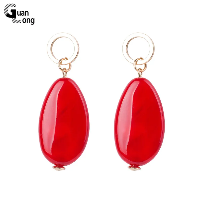 

GuanLong Trendy Dangle Fashion Resin Earring Women Big Long Geometric Red Acrylic Drop Earring Round Metal Wedding Gifts Jewelry
