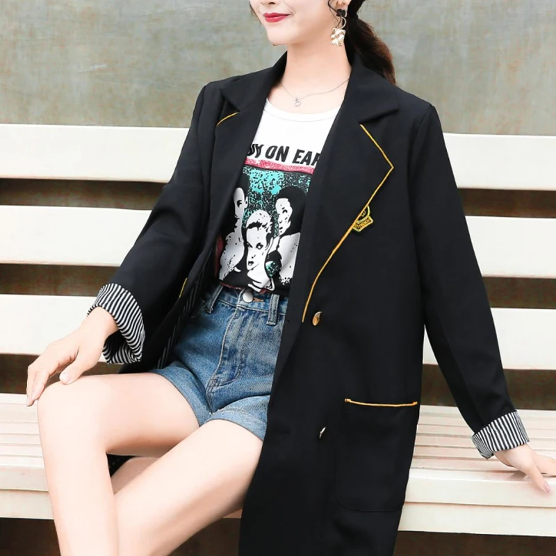 2019 Women Jacket and Blazer Embroidery Rivet Long sleeve Print Suit Double Breasted Office Ladies Blazers Outerwear Coat Female