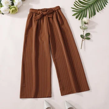 

Women Loose Striped Pants High Waist Wide Leg Pants Summer SashesTrousers Fashion Women Flat Casual Pants