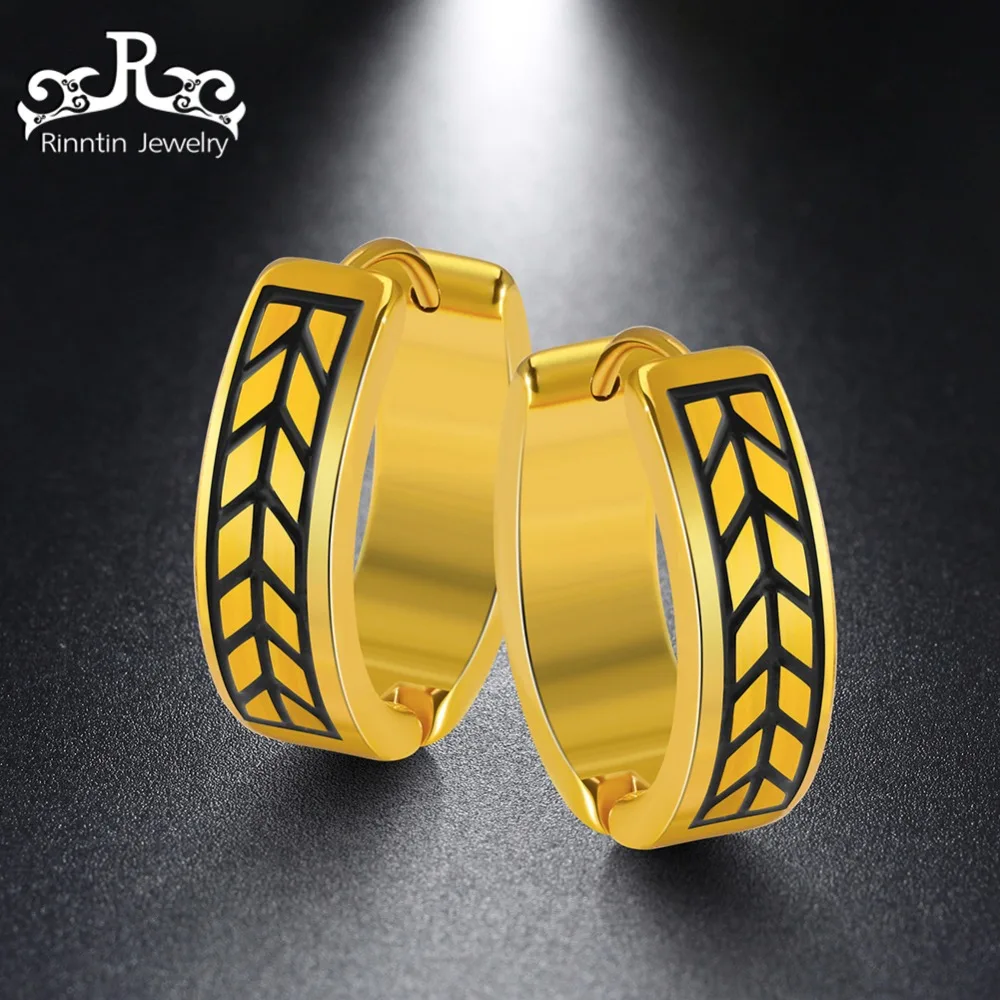 

2018 ORSA JEWELS Beautiful Punk Gold_color Stainless Steel Hoop Earring with leaf Earrings for Women Men Fashion Jewelry DGTE64