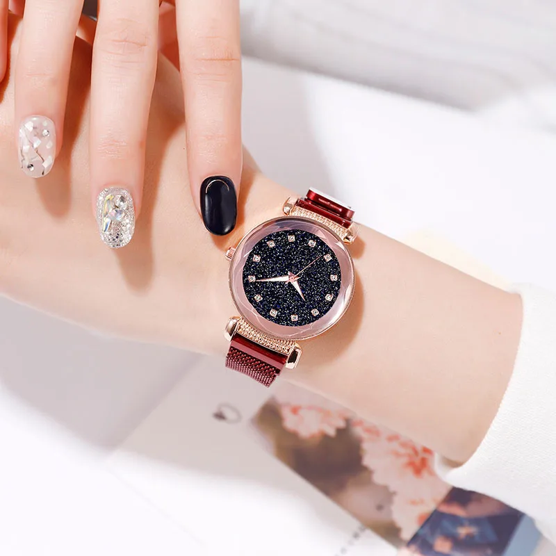 

Women Quartz Watch Starry Sky Dial Masonry with Mesh Alloy Band TT@88