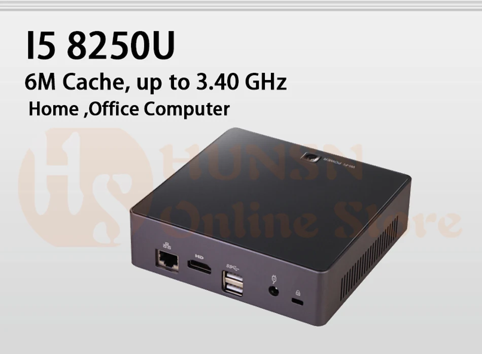 Вентилятор мини-ПК, Intel Core I5 8250U, Windows 10/Ubuntu, [HUNSN BA02], (WiFi/1HDMI1. 4/2USB3. 0/2USB2. 0/1LAN/1USB type-C)