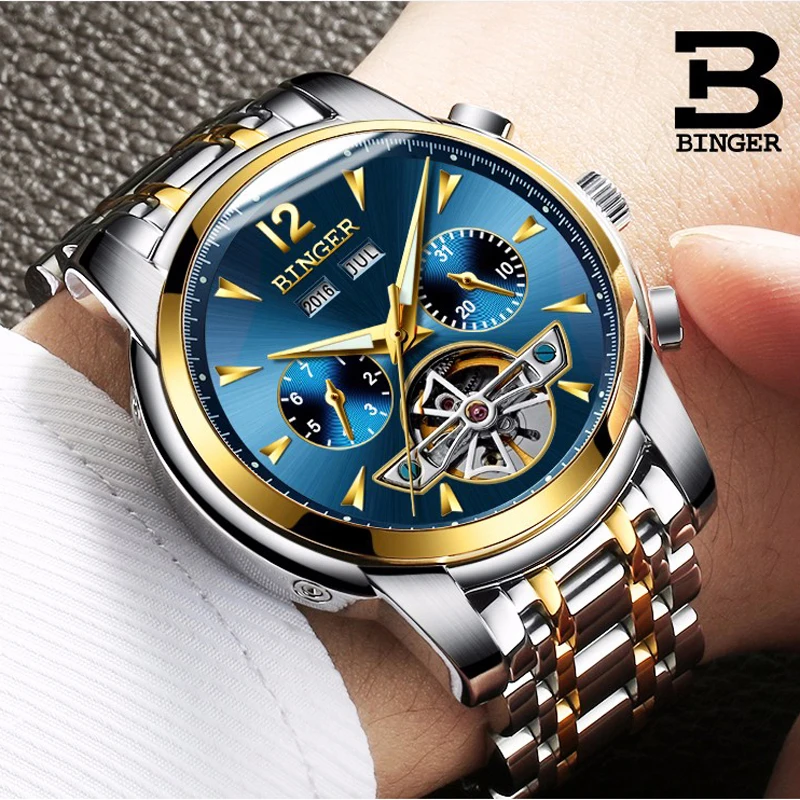 

Switzerland BINGER Watch Men Automatic Mechanical Luxury Brand Men Watches Sapphire Tourbillon Men Watch relogio masculino 2019