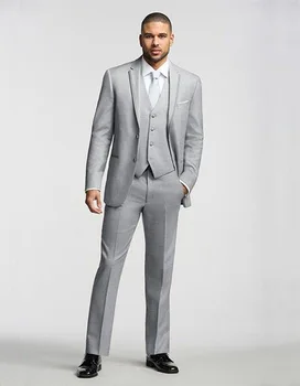 Skup 2018 Nowość Szary Notch Lapel Moda Męska Garnitury Casualowe Zestawy Człowiek Sukienka Męskie Garnitury ślubne Pan Młody Smokingi (kurtka + Spodnie + Krawat + Kamizelka)
