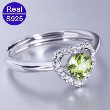 

Red Trees Real 925 Sterling Silver Natural Gemstone Peridot Fine Jewelry Heart Engagement Rings For Women Size Adjustable