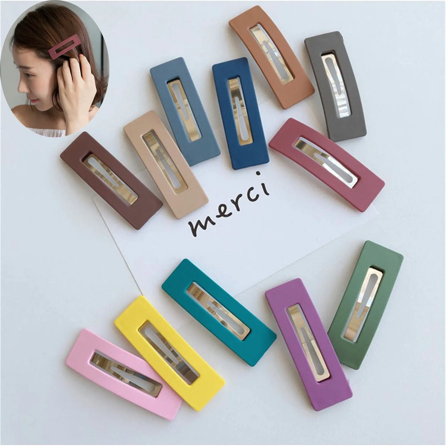 

7.5cm Solid Color Hair Snap Clips Baby Girls Scrub Hair Styling Clips BB Metal Barrettes For Women Kids Hair Styling Accessories