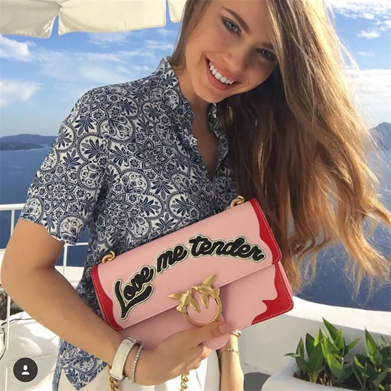 

High Quality Embroidery Letter Chain Shoulder Messenger Bags Metal Swallow Women Purse and Handbags