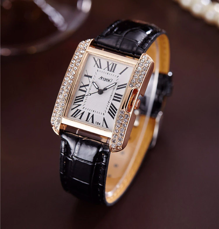 2017 Fashion Rectangle Dial Watches Women Rose Gold Leather Strap