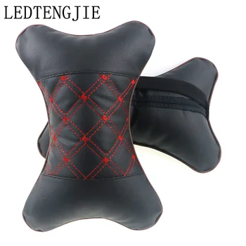 

LEDTENGJIE 2pcs Car Neck Pillow Embroidery Design Double-sided PU Leather Car Headrest pillow Auto Safety Accessories