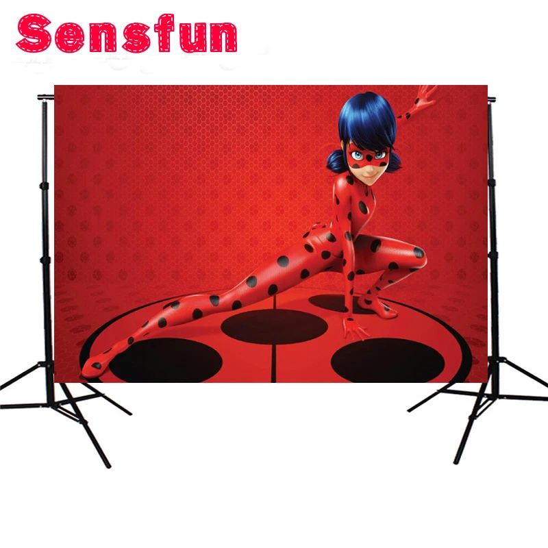 

7x5ft Vinyl Photocall Ladybug Girl Dance Red Wall Custom Photo Studio Background Backdrop