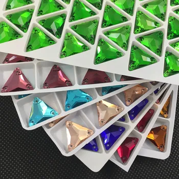 

All Color 12mm 16mm 3270 Tri-angle Sew On Stone, Flatback 3holes Glass Sewing Crystal Bead