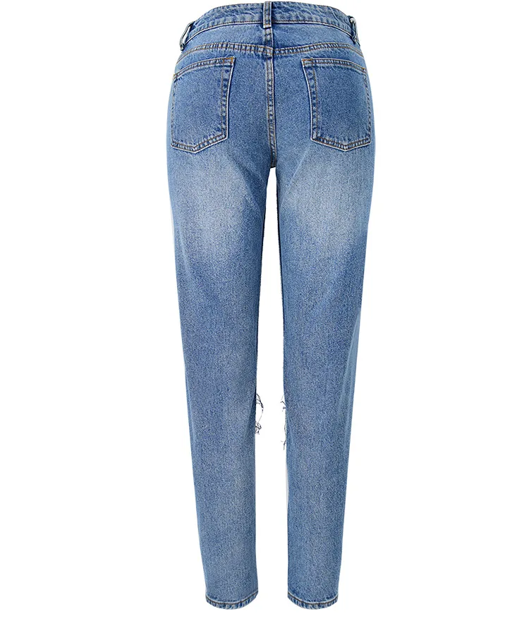 Высокая талия прямые джинсы для женщин для рваная уличная одежда выдалбливают отверстие рваные свободные синие Vaqueros Mujer Grande Taille Femme
