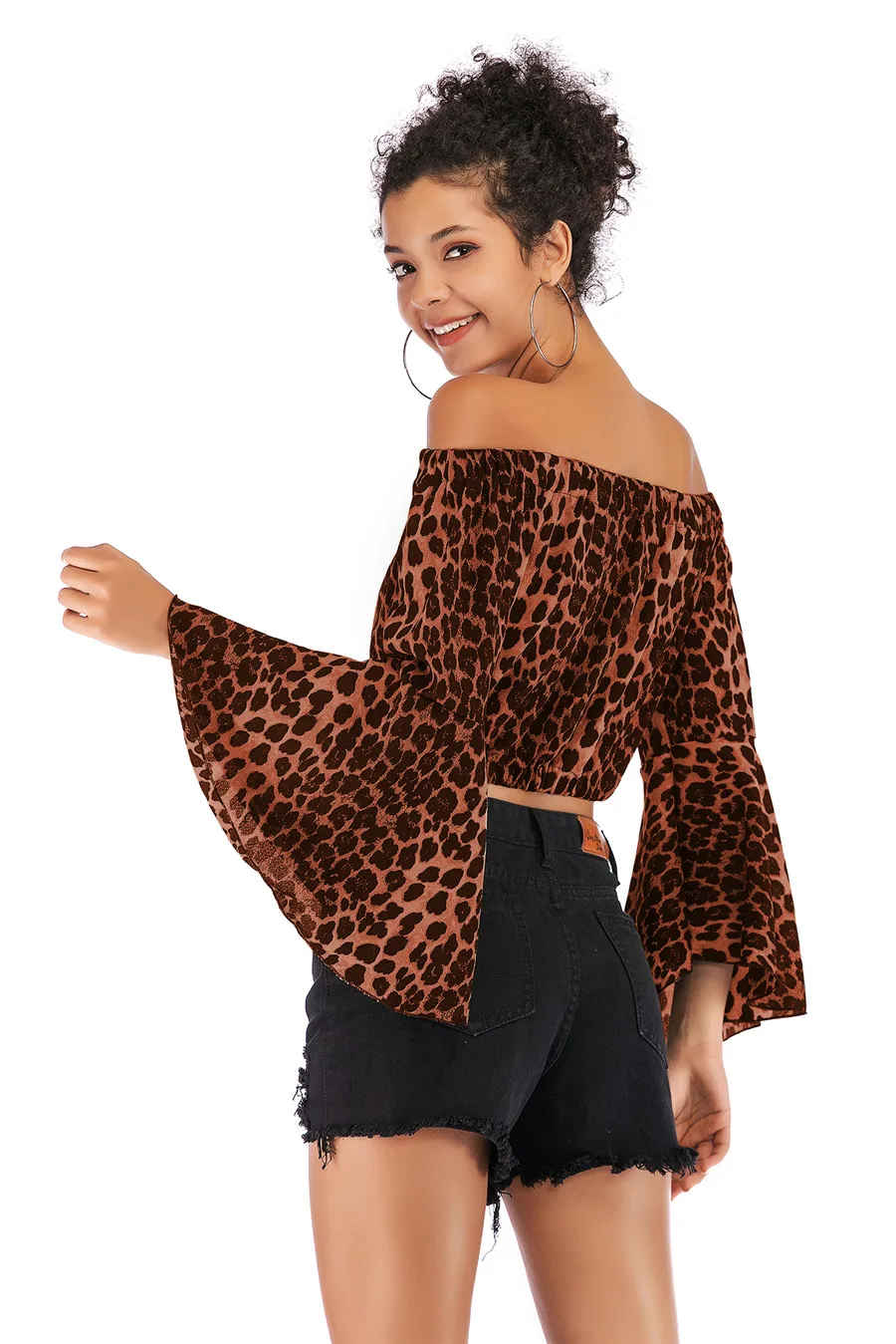 Gladiolus Off Shoulder Spring Autumn Blouse Women 2019 Flare Sleeve Sexy Leopard Print Crop Top Shirt Women Blouses Ladies Tops (19)