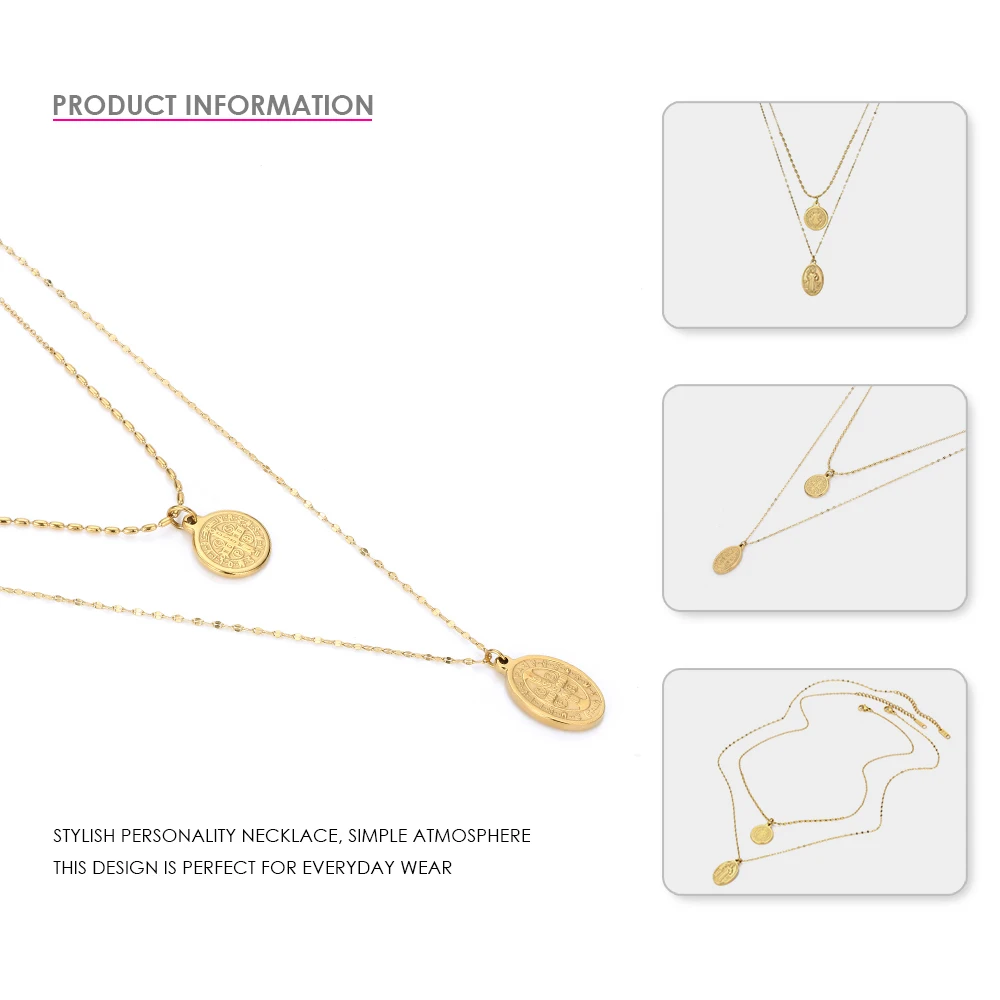 eManco Two Layers Pendant Necklace Gold Color Stainless Steel Charming Necklaces For Women Fashion Jewelry Christ Fashion Gifts