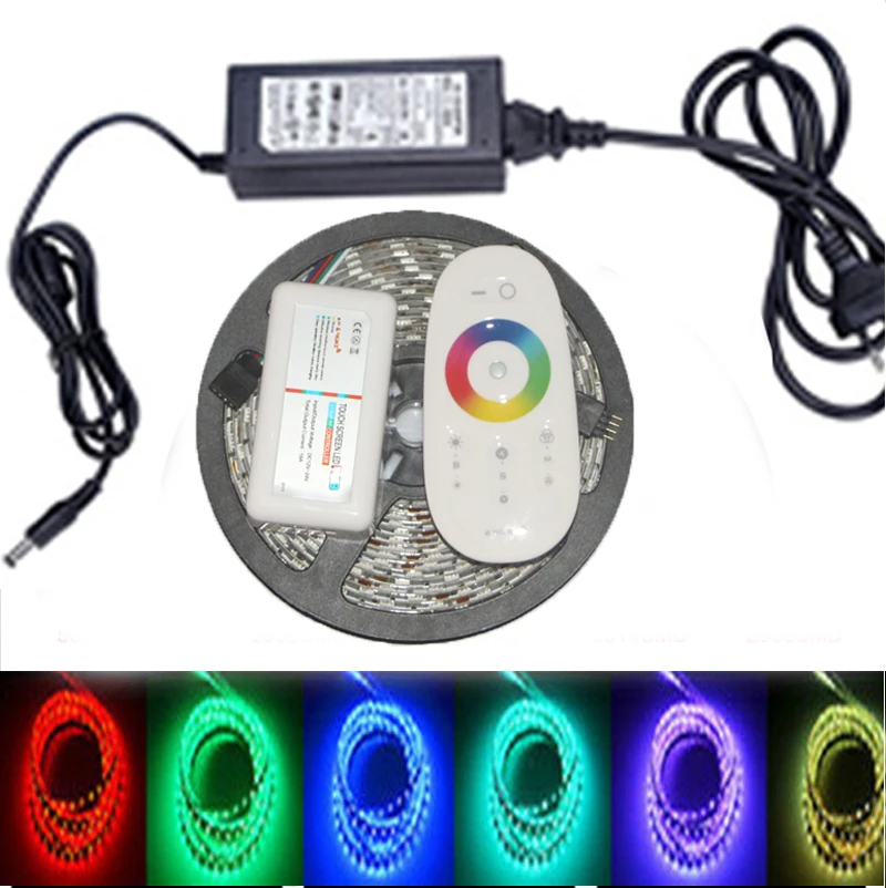 

5M 5050SMD Fita LED light bulbs waterproof RGB 300 LED Strip Light black PCB+2.4G RF remote Controller+12v 5A power supply