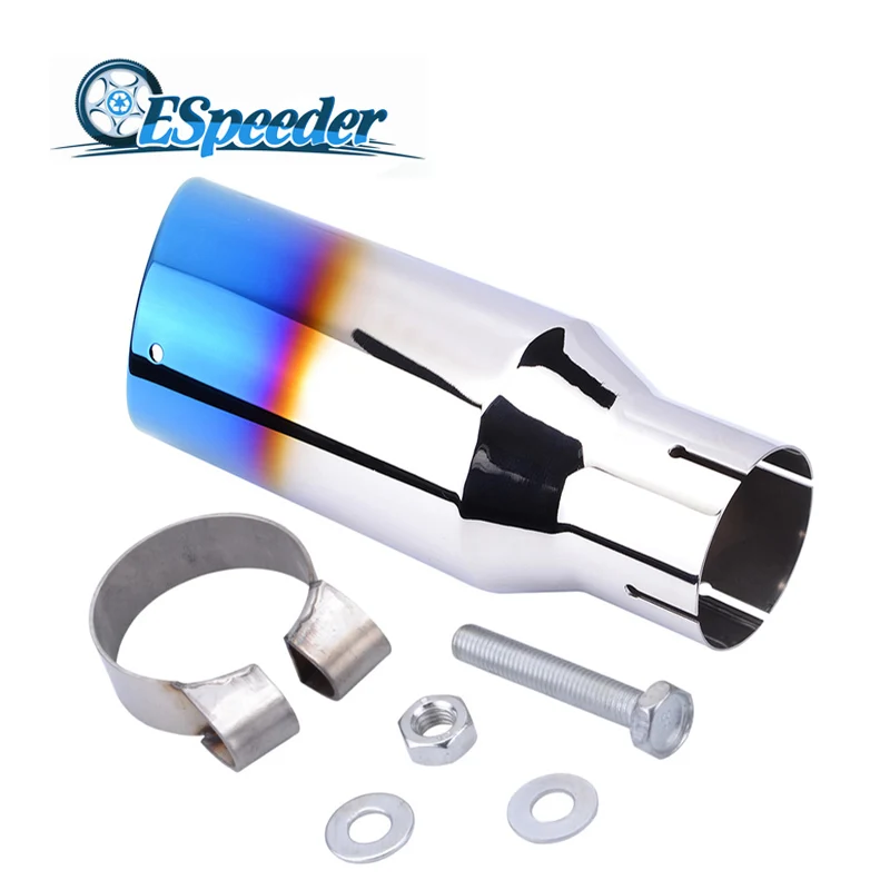 

ESPEEDER 63mm Universal W/burnt Tip Car Muffler Exhaust System Stainless Steel Polished Burned Blue Silencer Exhaust Tip Pipe