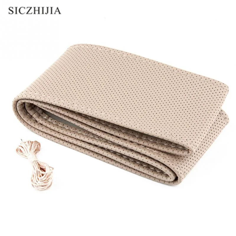 

1 DIY car steering wheel cover, needle and thread faux leather beige / grey / black for Subaru Forester Outback Legacy
