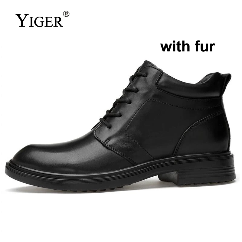 

YIGER New Men Martins Boots Large Size Genuine Leather Lace-up Casual Man shoes Male Ankle boots Heightening shoes non-slip 180