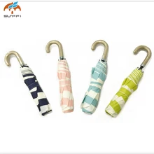 

Stripe Umbrella Durable Fashionable UV-proof Three Folding Umbrellas Female Sunny Parasol Lovely Rain Umbrella 6D