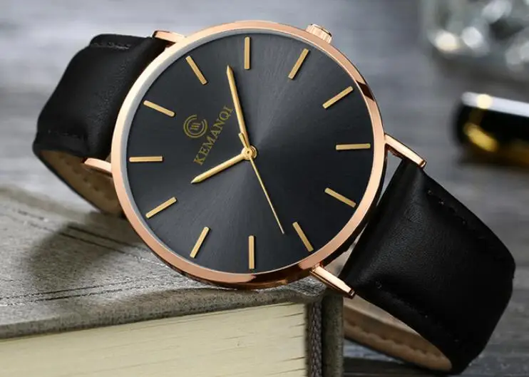 Мужские часы ультра-тонкие модные Montre Homme деловые часы Мужские кварцевые часы римские мужские часы relojes - Цвет: black 1