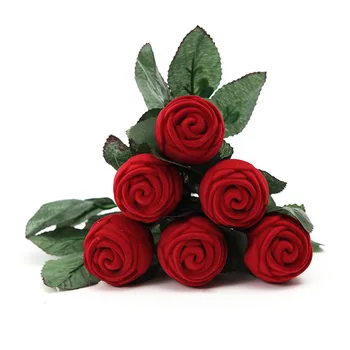 

Cuted Ring Packing Box with Red Rose Shape Holder for Valentine's Day Gift Personality Jewelry Box for Wedding & Enganement 2Pcs