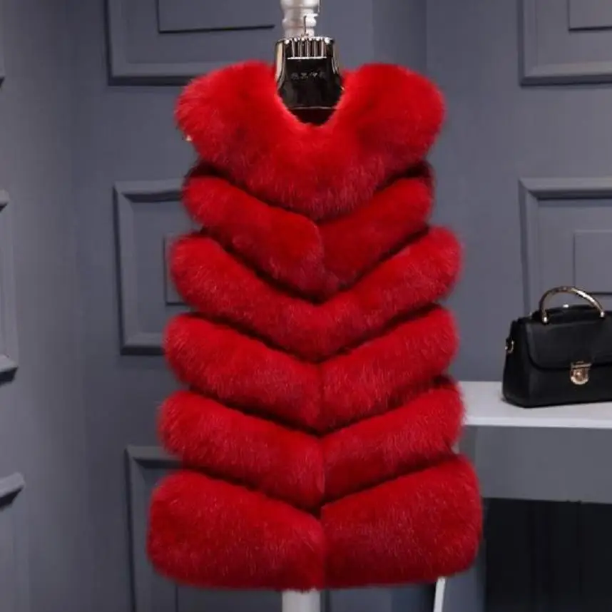 Высококачественный жилет из искусственного лисьего меха, женские красные жилеты, Зимний толстый теплый меховой жилет, модное роскошное пальто, меховая куртка, жилет для женщин, w1975