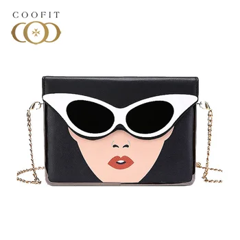 

Coofit Bag Fashion Beauty Sunglasses Printing Flap Cover Messenger Bag sac a main femme de marque luxe cuir 2018 Shoulder Bags