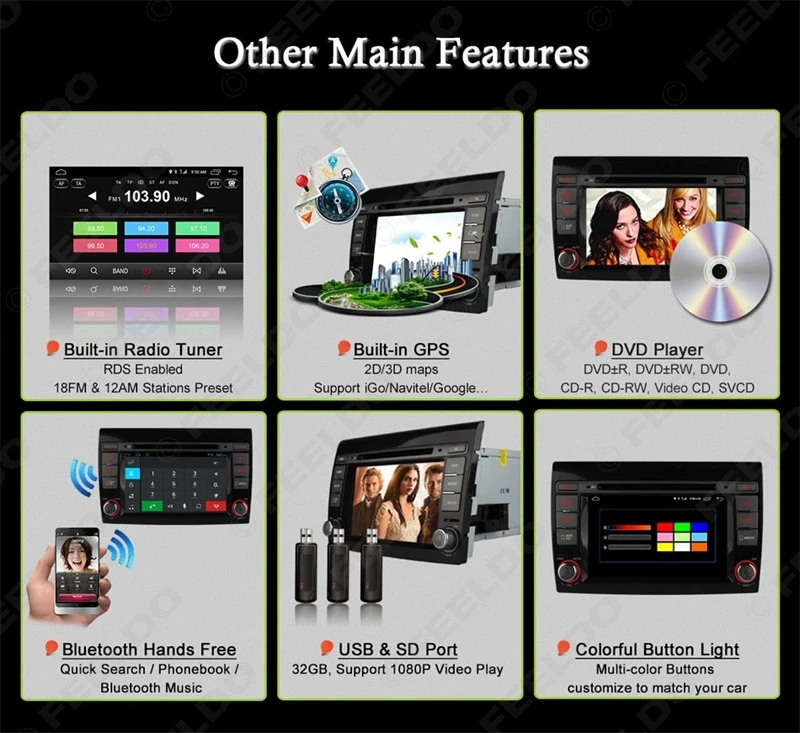 Top FEELDO 7"  Android 6.0 (64bit) DDR3 2G/32G/4G LTE Octa Core Car DVD GPS Radio Head Unit For Fiat Bravo(2007~2012) #2456-F4 10