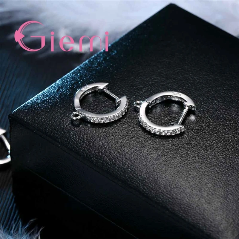 

Simple Full Clear Cubic Zircon 925 Sterling Silver Hoop Earrings Findings Accessory Handmake Connector Women DIY Jewelry