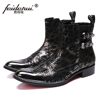 

High Quality Handmade Man Brogue Footwear Designer Round Toe High-Top Shoes Genuine Leather Men's Monk Straps Ankle Boots SL448