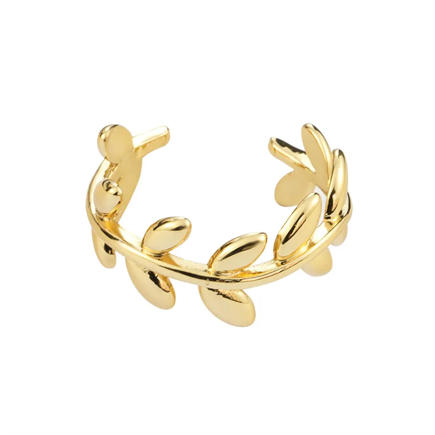 

V Attract Fashion Copper Plant Olive Branch Open Rings Women Holiday Jewelry Rose Gold Anillos Mujer Friendship Gift