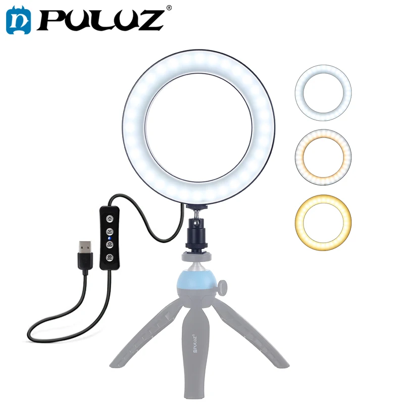 

PULUZ 4.6 inch USB 3 Modes Dimmable LED Ring On-Camera Video Lights with Cold Shoe Tripod Ball Head