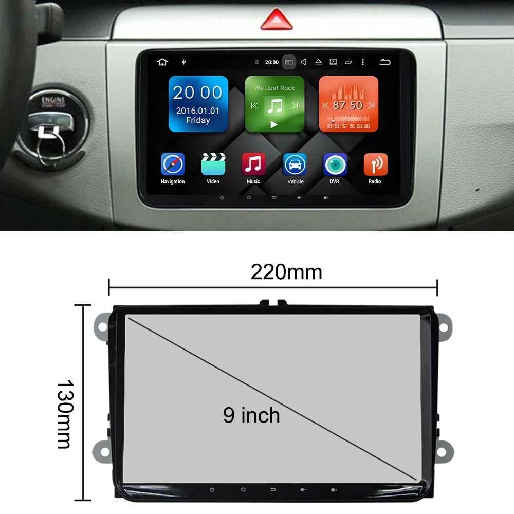 Top Eunavi 2 Din 9 inch Quad core Android 8.1 car dvd GPS for VW Polo Jetta Tiguan passat b6 cc fabia mirror link wifi Radio  in d 1