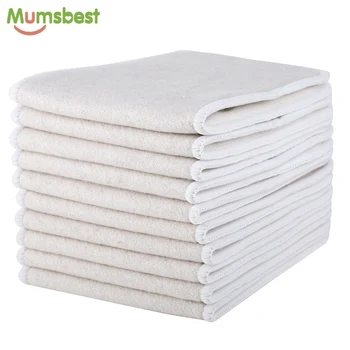 

[Mumsbest]10pcs Hemp & Organic cotton Inserts 4 Layers Reusable Insert For Baby Cloth Diaper Babies Nappy Inserts Size: 14x35CM