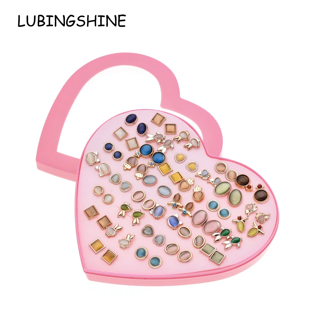 

LUBINGSHINE 36Pair Earrings Fashion Fine Jewelry Charm Pierced Resin Opal Square Stud Earrings For Women Girl Jewelry Gift
