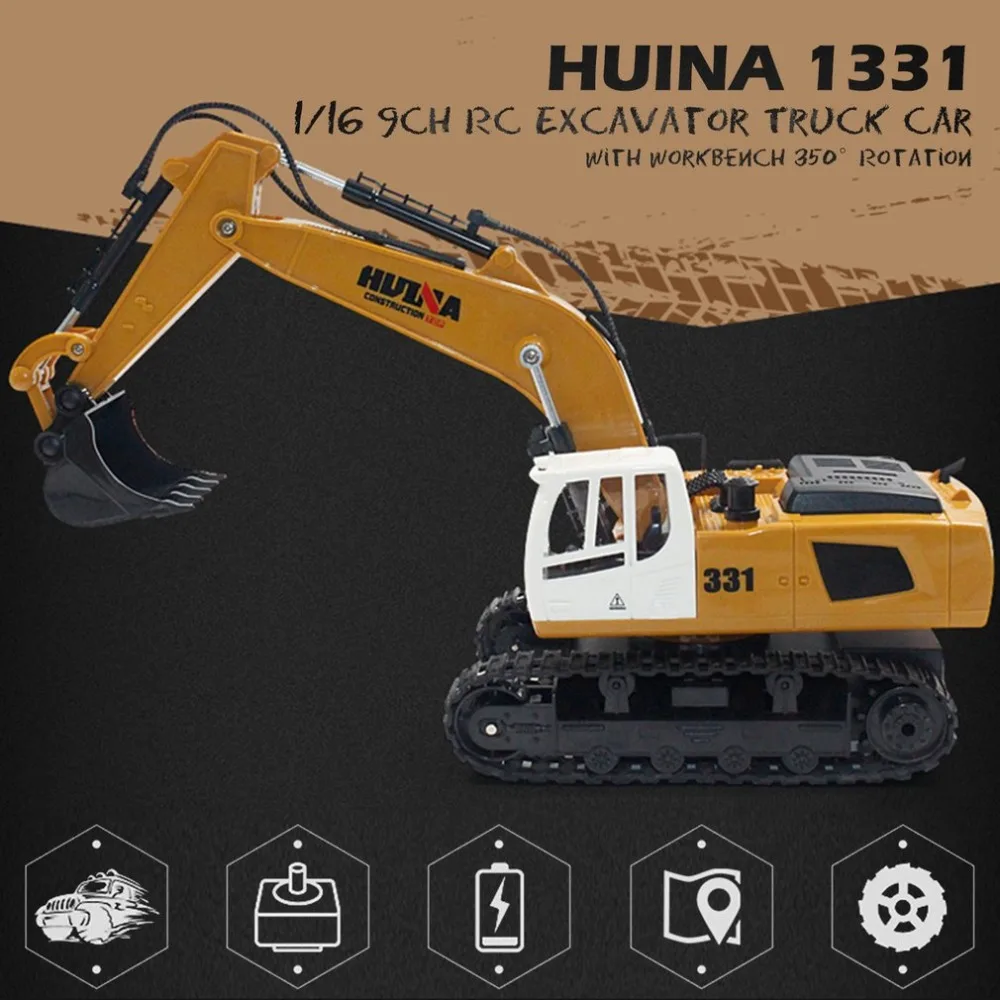 HUINA TOYS 1331 1/16 9CH RC Excavator Truck Engineering Construction Car Remote Control Vehicle with 350 rotation Light