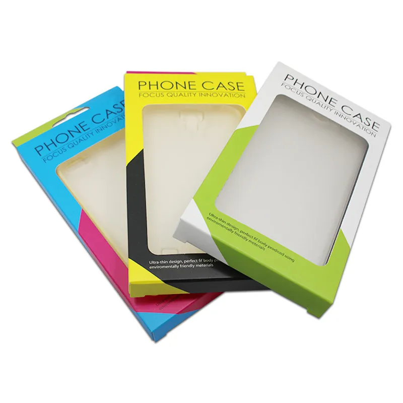 

200pcs/lot Cardboard Paper Box Packaging for Mobile Cell Phone Case Cover Packing with Hang Hole Window 9x16x1.5cm Wholesale