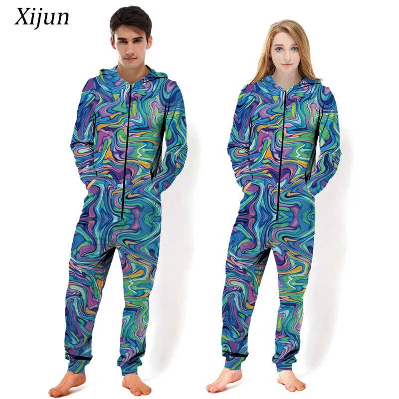 

Xijun USA Size New Oversize Harajuku Onesies Graffiti 3D Printed Unisex Jumpsuit Mens Hoodies and Pants Romper Man One Pieces