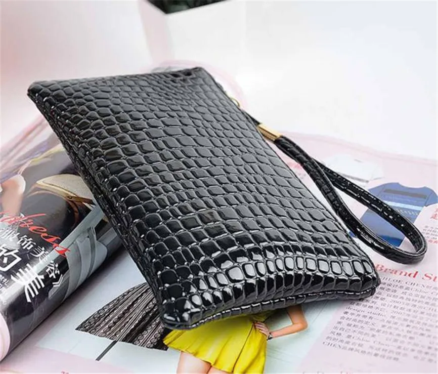Женская сумка-кошелек из крокодиловой искусственной кожи на молнии, клатч, сумочка, кошелек для монет 19*11*1,5 см