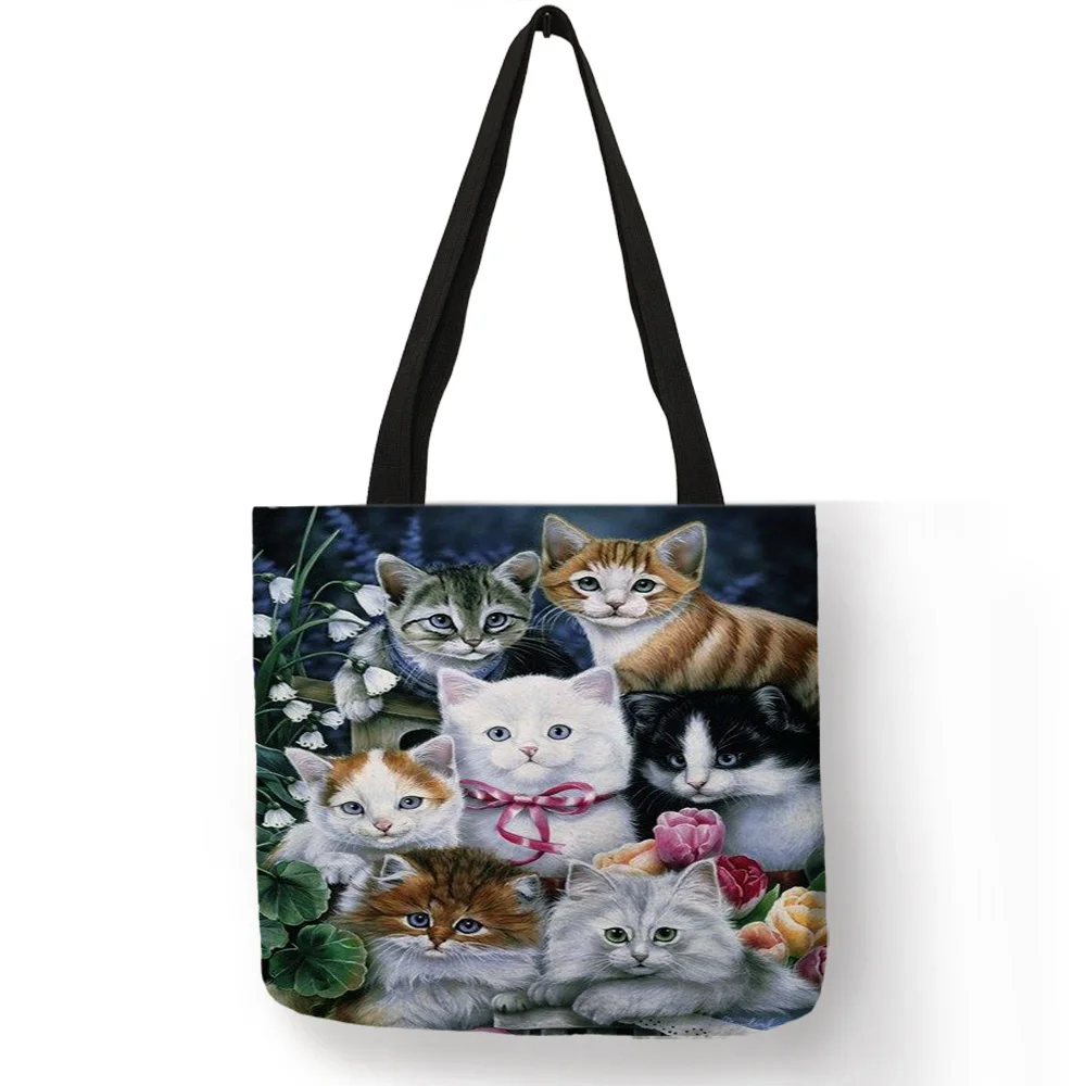 Многофункциональная эко большая Повседневная продуктовая хозяйственная сумка мультяшная 3D милая кошка печать Дамская многоразовая Складная Повседневная ручная сумка