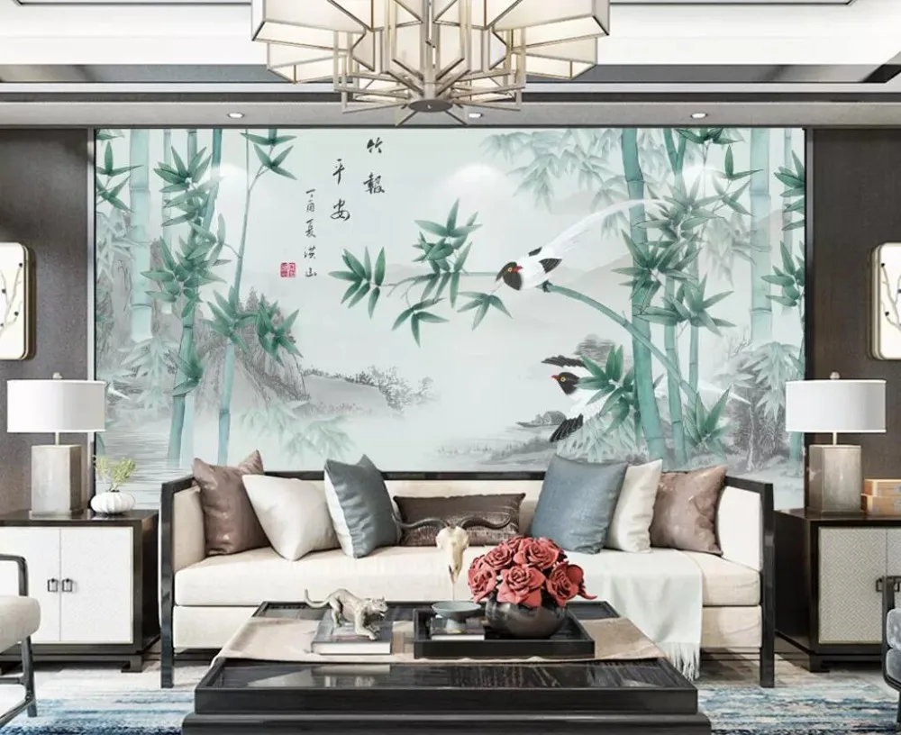 Beibehang Custom wallpaper HD mural Chinese style pen ink landscape TV sofa bamboo newspaper peace background mural 3d wallpaper