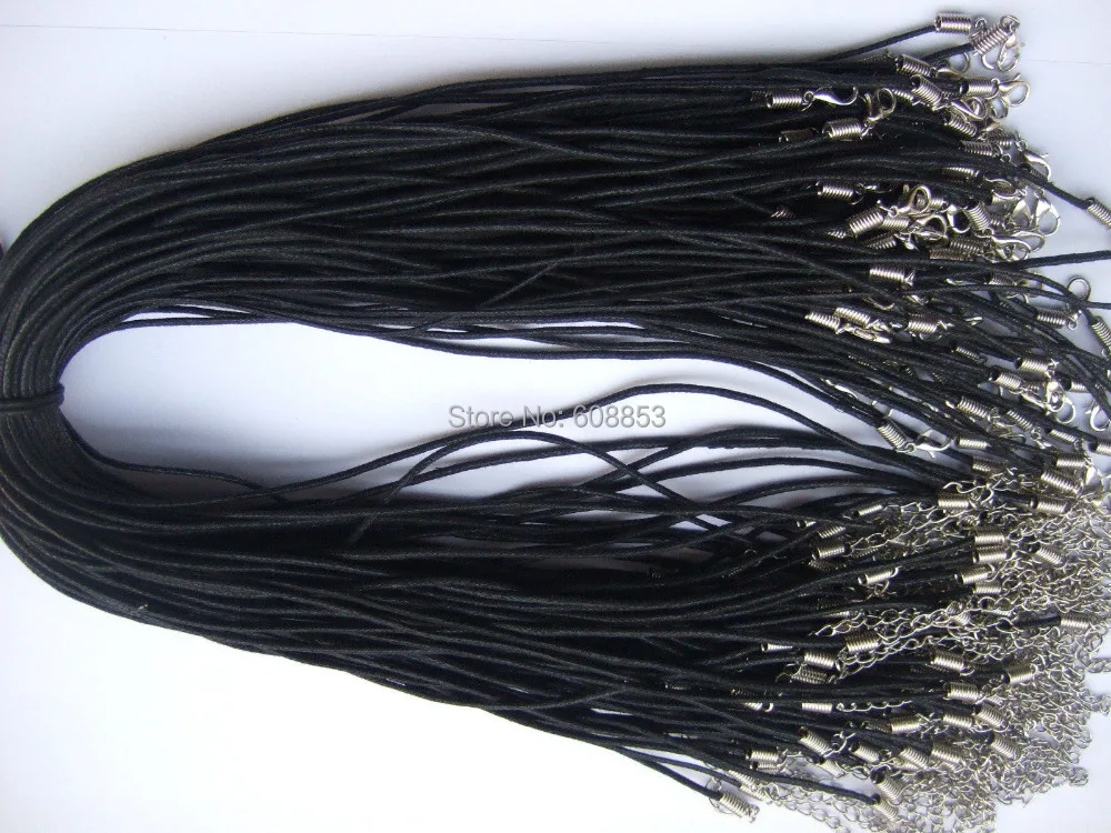 Lots Black Waxed Cotton Braided Leather Cord Necklace With Lobster Clasp 1.5MM