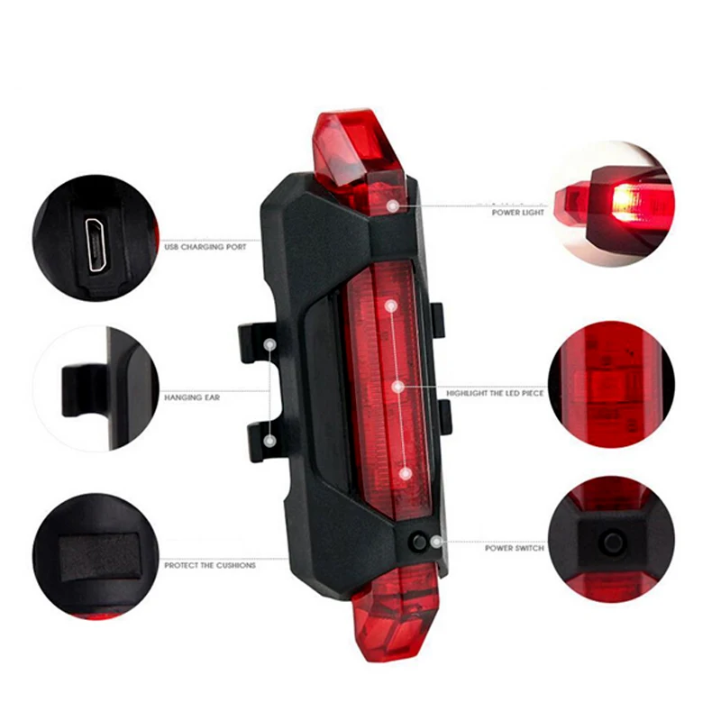 5 LED USB RECHARGEABLE BIKE TAIL LIGHT BICYCLE SAFETY CYCLING WARNING REAR LAMP