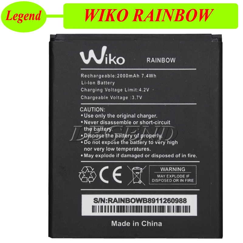 3 7 В 2000 мАч Новый аккумулятор для мобильного телефона аккумулятора WIKO RAINBOW|cell phone