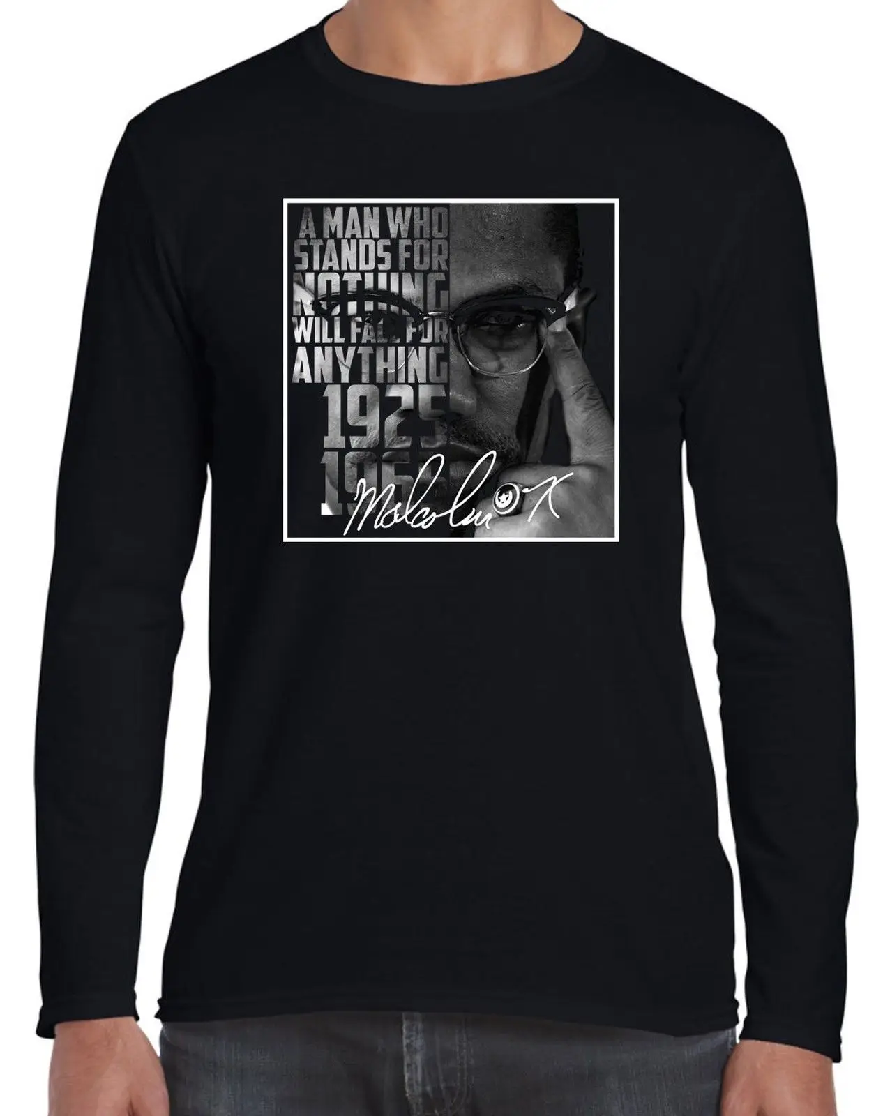 Malcolm X Signature футболка с длинным рукавом черный Pathers Civil Rights|Футболки| |
