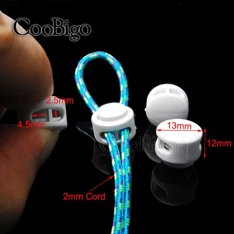 100pcs Pack White Plastic Cord Lock Clip Clamp 2 hole Toggle Stopper
