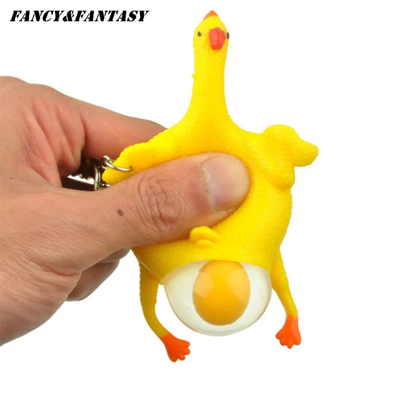 

Hens Chicken Laying Egg Keychains Sticky Venting Prank Mischievous Spoofing Mood Squeeze Relief Tricky Funny Gift Key Chain