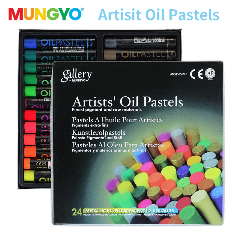 

Mungyo 12/24 Colors Fluorescent Artist Soft Oil Pastel Dry Metallic Crayons For Drawing Heavy Color Chalks Stationery Office Wax