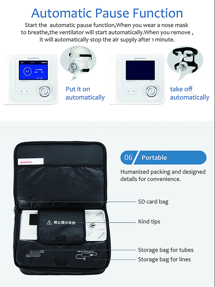 Yuwell CPAP респиратор для умного дома с увлажнителем CPAP маска шланг сумка для сна Храп апноэ стоп храп дыхательная машина